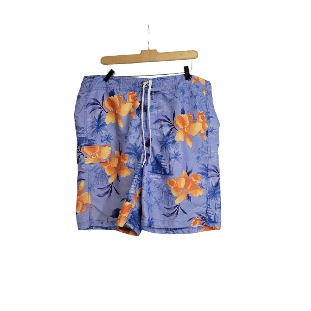 Panama Jack Blue & Orange Hawaiian Print Swim Trunks Size XL
